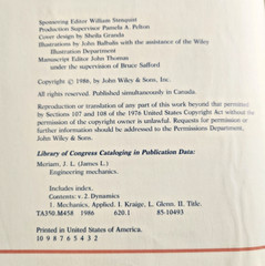 Engineering Mechanics Dynamics 2nd Ed Meriam Kraige; J. L. Meria 1986 Hardcover