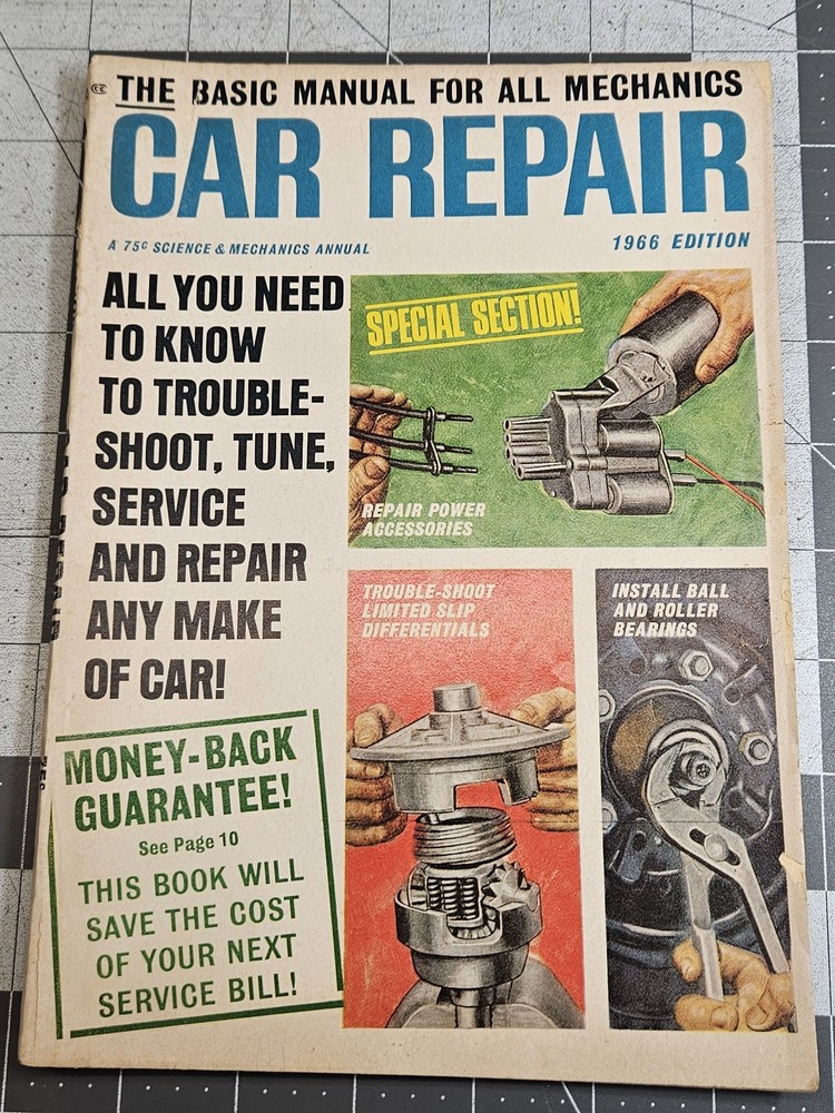 Vintage 1966 Car Repair Manual Science & Mechanics Annual Auto Troubleshooting