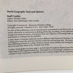 Abeka A Beka Book World Geography Test Quiz Key High School 9th Grade Homeschool