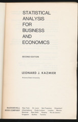 Statistical Analysis for Business & Economics by Leonard J Kazmier 2nd Ed 1973