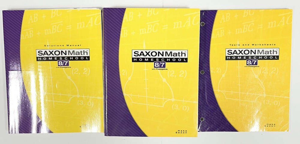 Saxon Math 8/7 complete set Textbook Solution Manual Tests and Worksheets