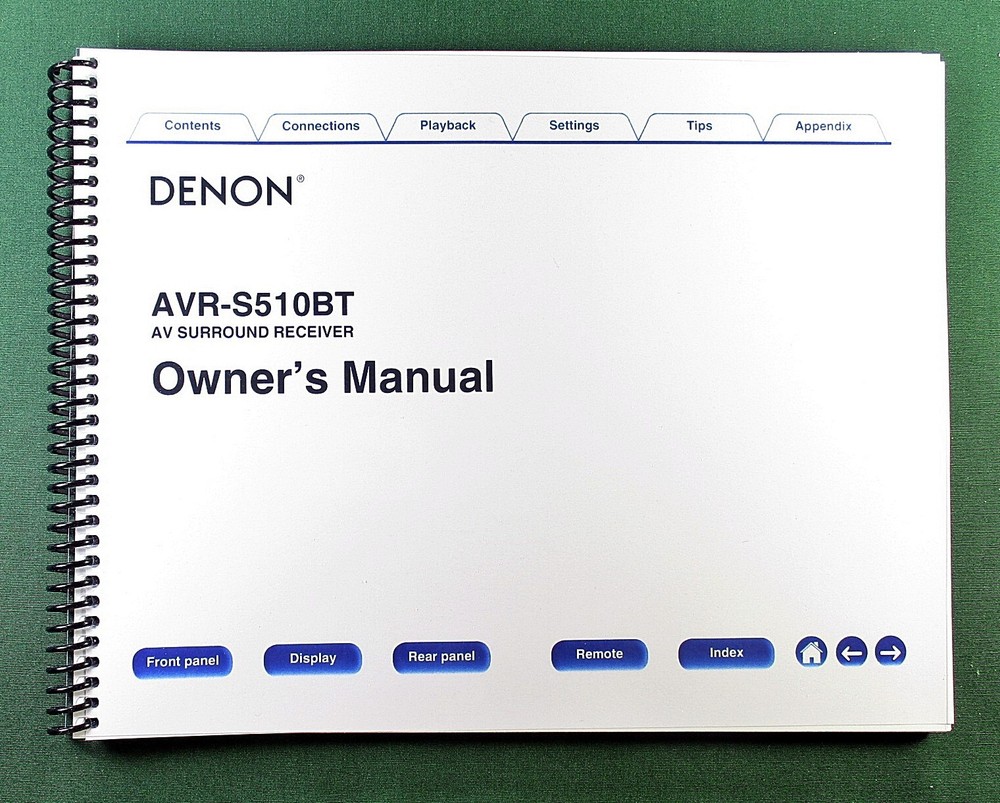 Denon AVR-S510BT Instruction Manual: Full Color 128 Pages & Protective Covers!
