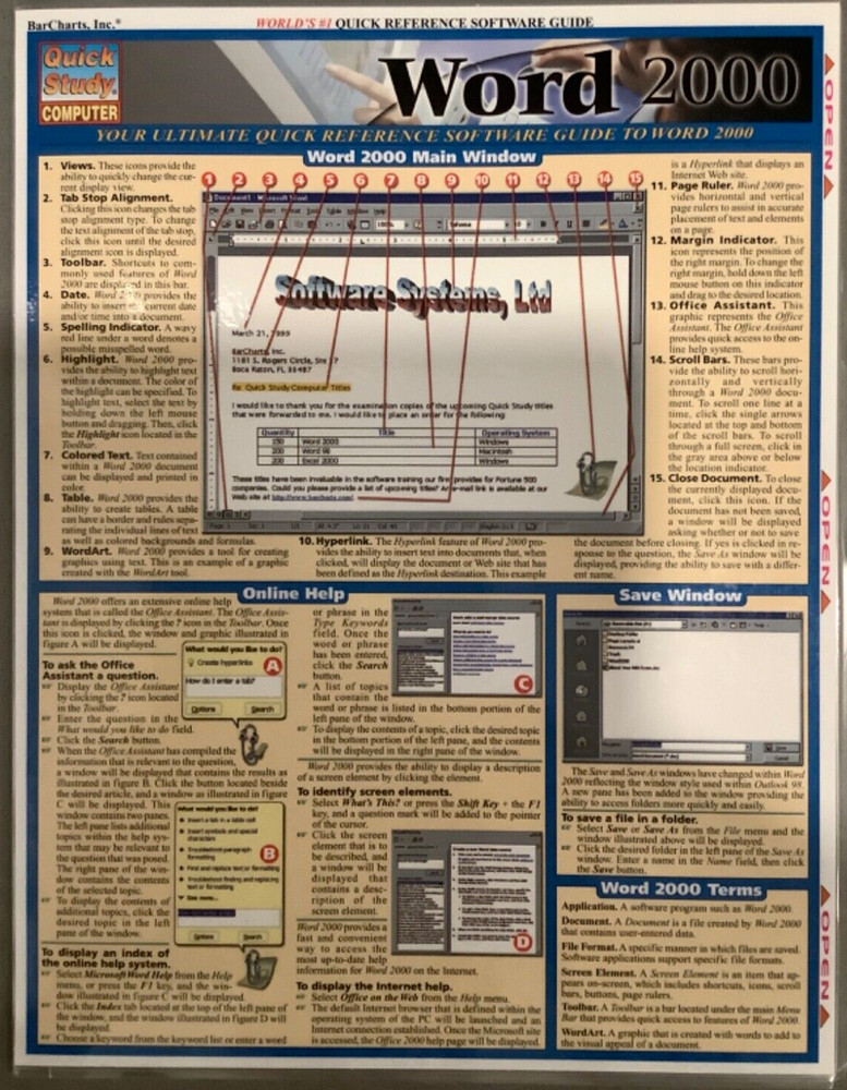 Word 2000 Staff BarCharts Inc Quick Study Computer Ultimate Reference Software