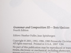 Abeka Grammar & Composition III Student Tests & Quizzes + Teacher Key 4th Ed.