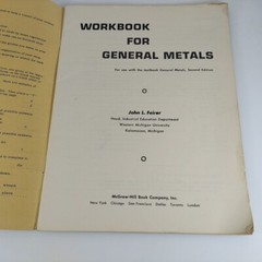 Workbook For General Metals Second Edition by John Feirer 1960 Illustrated PB