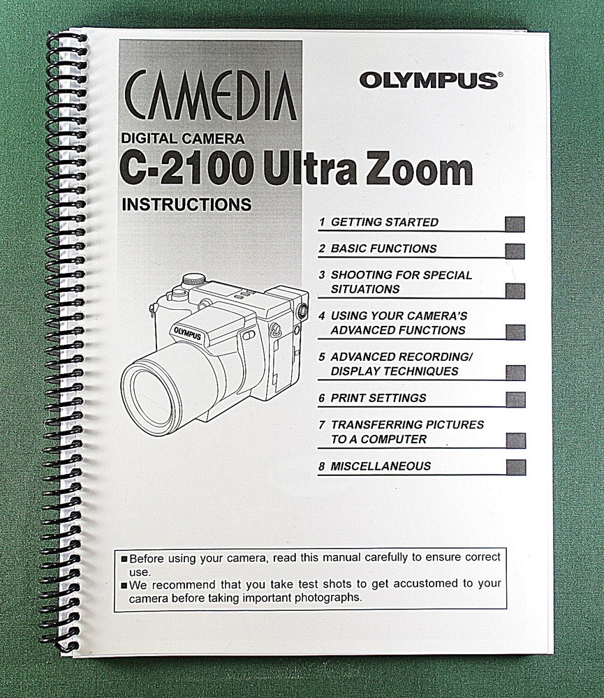 Olympus C-2100 Ultra Zoom Instruction Manual: 212 Pages and Protective Covers!