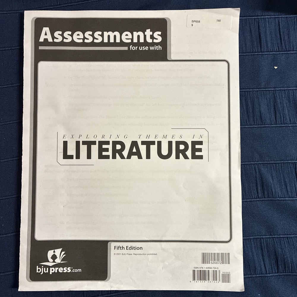 BJU Press Grade 7 Exploring Themes in Literature Assessments Student Tests