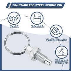 4 Pcs Spring Plunger with Pull Ring, M8x1.25 Stainless Steel Pull Ring Indexi…