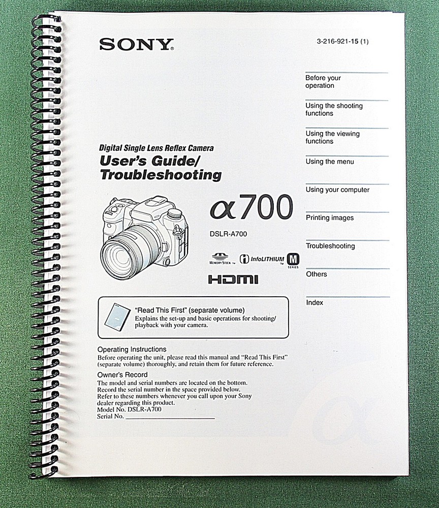 Sony DSLR-700 Instruction Manual: 179 Pages & Protective Covers!