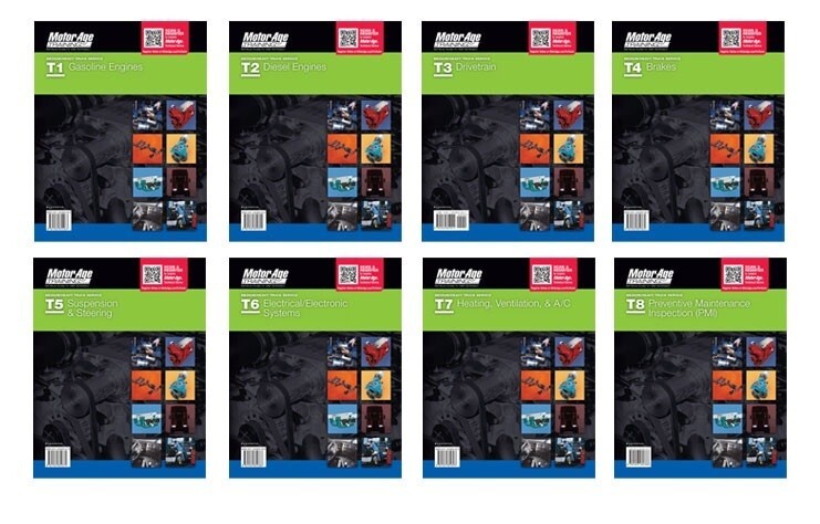 MotorAge ASE T1-T8, Heavy Truck Test Prep Manual Book Complete 8 Vol. Set