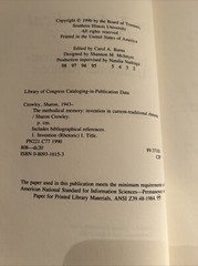 The Methodical Memory: Invention in Current-Traditional Rhetoric, Sharon Crowley