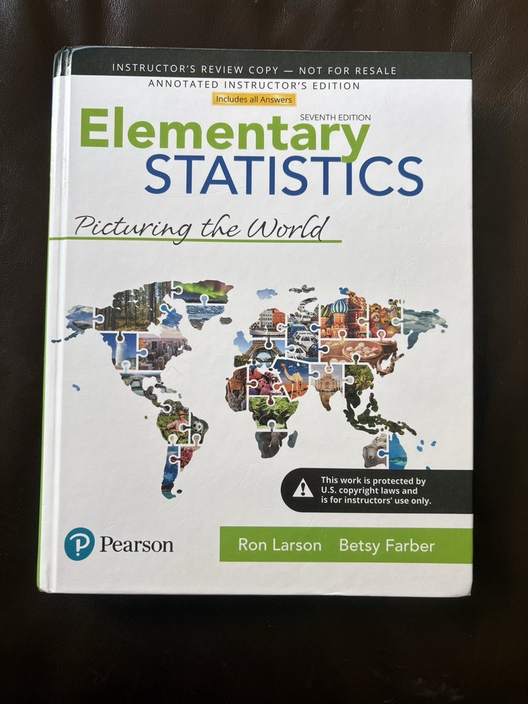 Pearson Math Lab Elementary Statistics Teacher Edition Textbook Seventh Edition