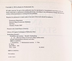 1992 Rothenberg HBJ COLLEGE OUTLINE: PROBABILITY & STATISTICS review manual TPB