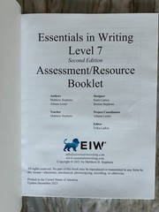 Essentials In Writing Level 7 Assessment Book has Answer Key Homeschool English