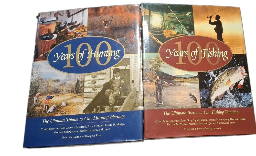 100 Years of Hunting & Fishing two book bundle hardcover used Voyageur Press