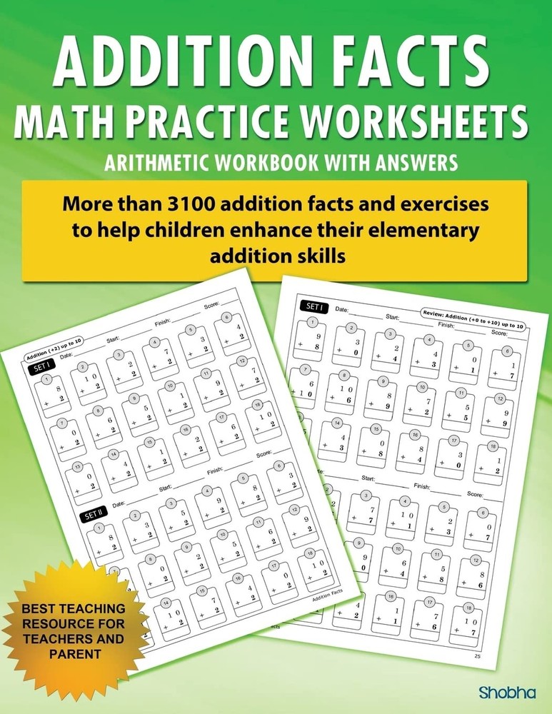 Addition Facts Math Practice Worksheet Arithmetic Workbook With Answers: Dai…